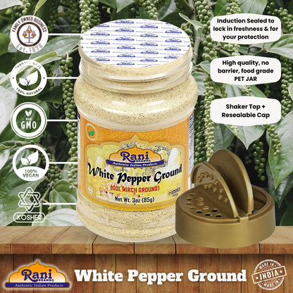Rani White Pepper (GOL Mirch), Ground Spice 3oz (85g) PET Jar ~ All Natural | Vegan | Gluten Friendly | Non-GMO | Kosher | Indian Origin