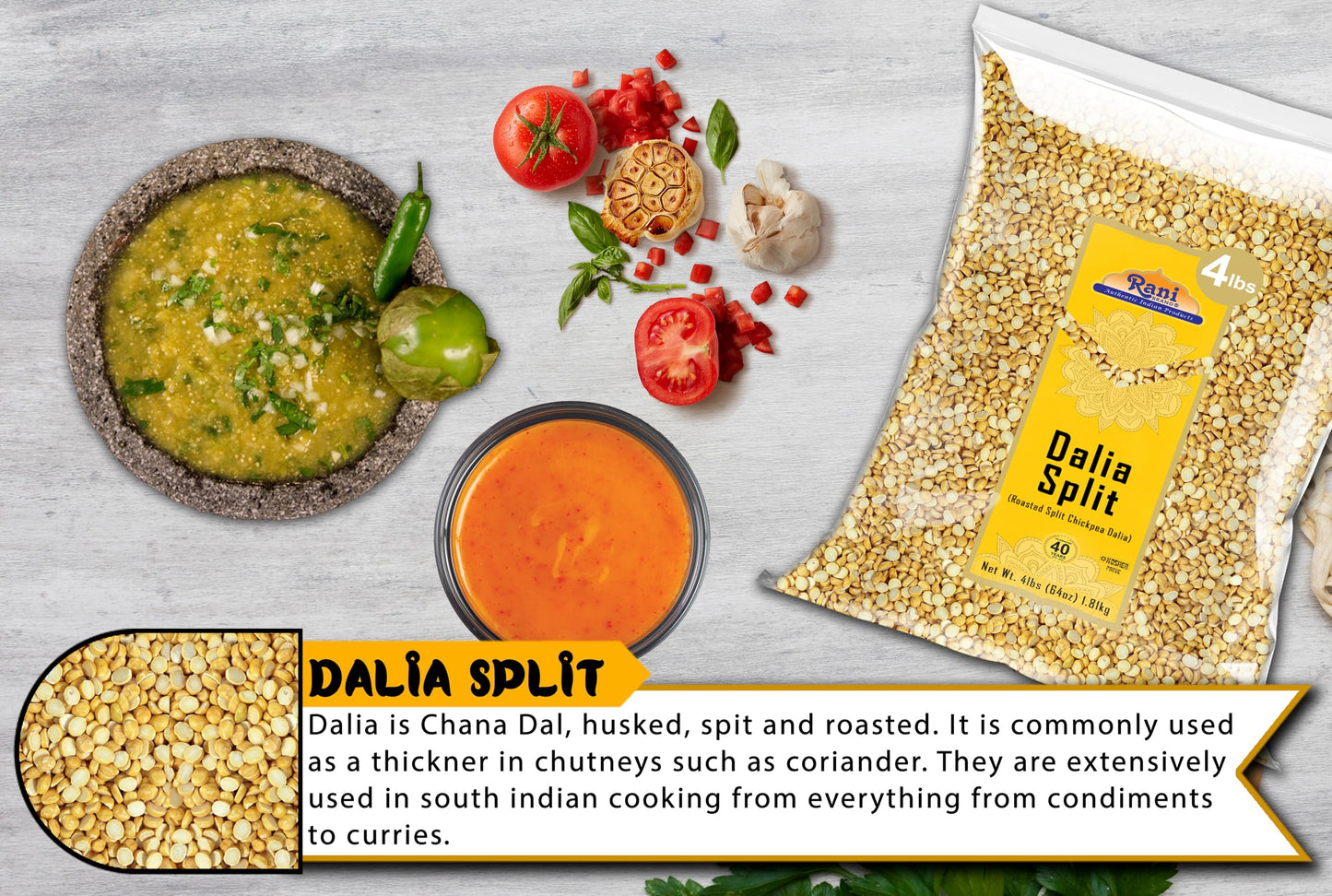 Rani Daliya Split (Roasted Split Chickpeas Dalia) 4lbs (64oz) ~ All Natural | Vegan | Indian Origin
