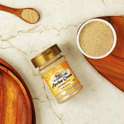 Rani Amchur (Mango) Ground Powder Spice 3oz (85g) PET Jar ~ All Natural, Indian Origin | No Color | Gluten Friendly | Vegan | NON-GMO | Kosher | No Salt or fillers