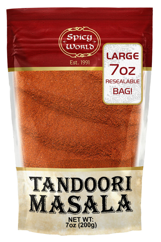 Spicy World Tandoori Masala Spice Mix Seasoning 7 Oz - 18 spice blend - Premium Quality Tandori Masala, Marinade & Grill Spice Blend