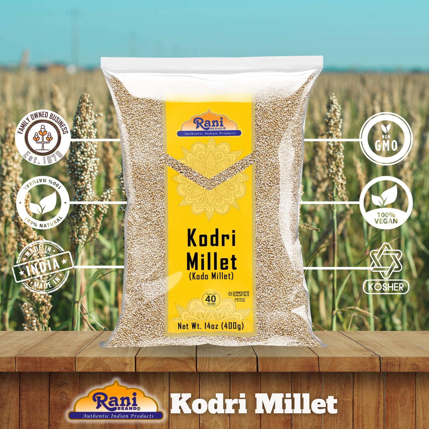 Rani Kodri (Polished Kodo Millet Seeds) Ancient Grains 400g (14oz) ~ All Natural | Gluten Friendly | NON-GMO | Kosher | Vegan | Indian Origin (Varagu/Kodra/Harka)