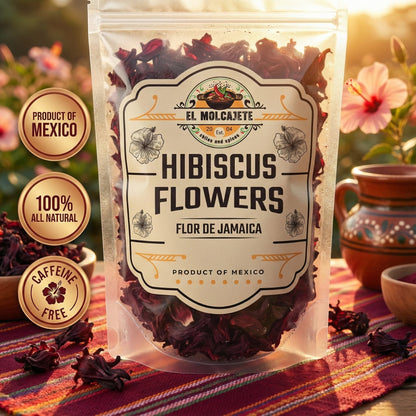 Hibiscus Flowers 4oz – All-Natural & Triple Cleaned for Vibrant Flavor. Whole Soft Flor de Jamaica Petals, Use for Refreshing Hot or Iced Tea, Agua Fresca & More. By El Molcajete