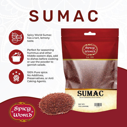 Spicy World Sumac Spice Powder 7 Ounce Bag - Ground Sumac, Sumac Seasoning (Sumak)