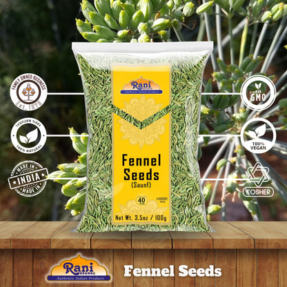 Rani Fennel Seeds (Saunf Sabut) Whole Spice 3.5oz (100g) ~ All Natural | Gluten Friendly | NON-GMO | Kosher | Vegan | Indian Origin