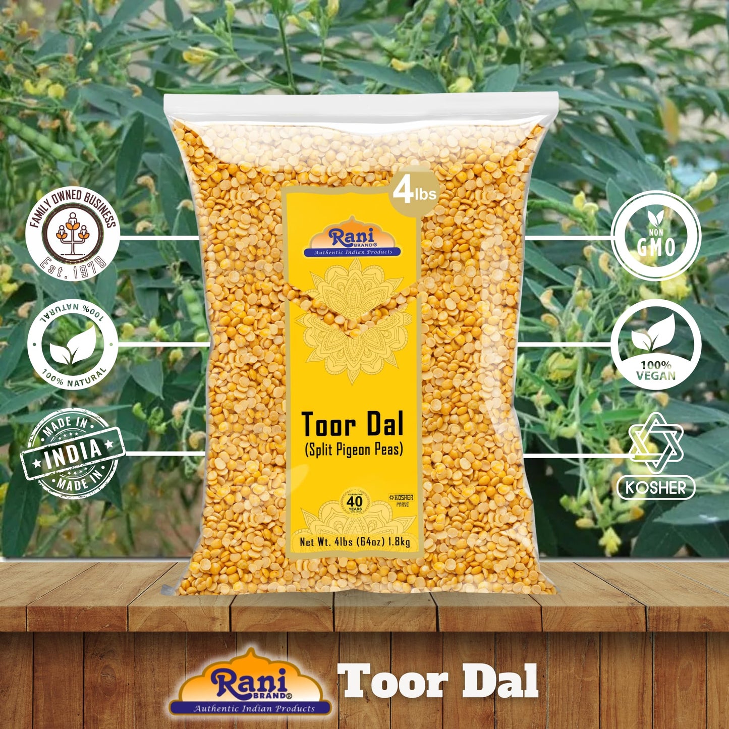 Rani Toor Dal (Split Pigeon Peas) 64oz (4lbs) 1.81kg Bulk ~ All Natural | Gluten Friendly | NON-GMO | Vegan | Indian Origin