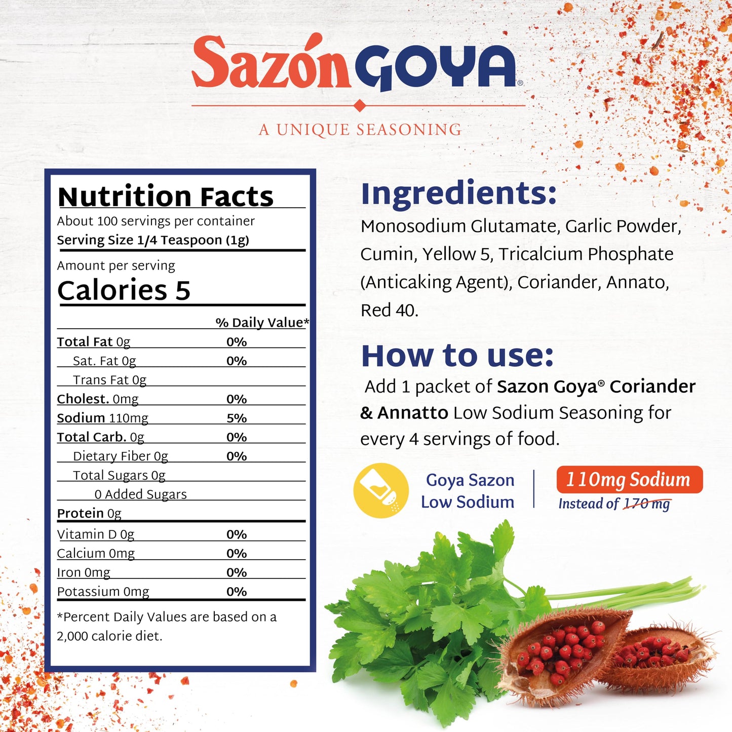 Sazón with Coriander & Annatto by Goya, Spices and Seasonings for Poultry, Seafood, Meat and Vegetables, All Purpose Mexican Seasoning, Pack of 2, 3.52 oz Cartons