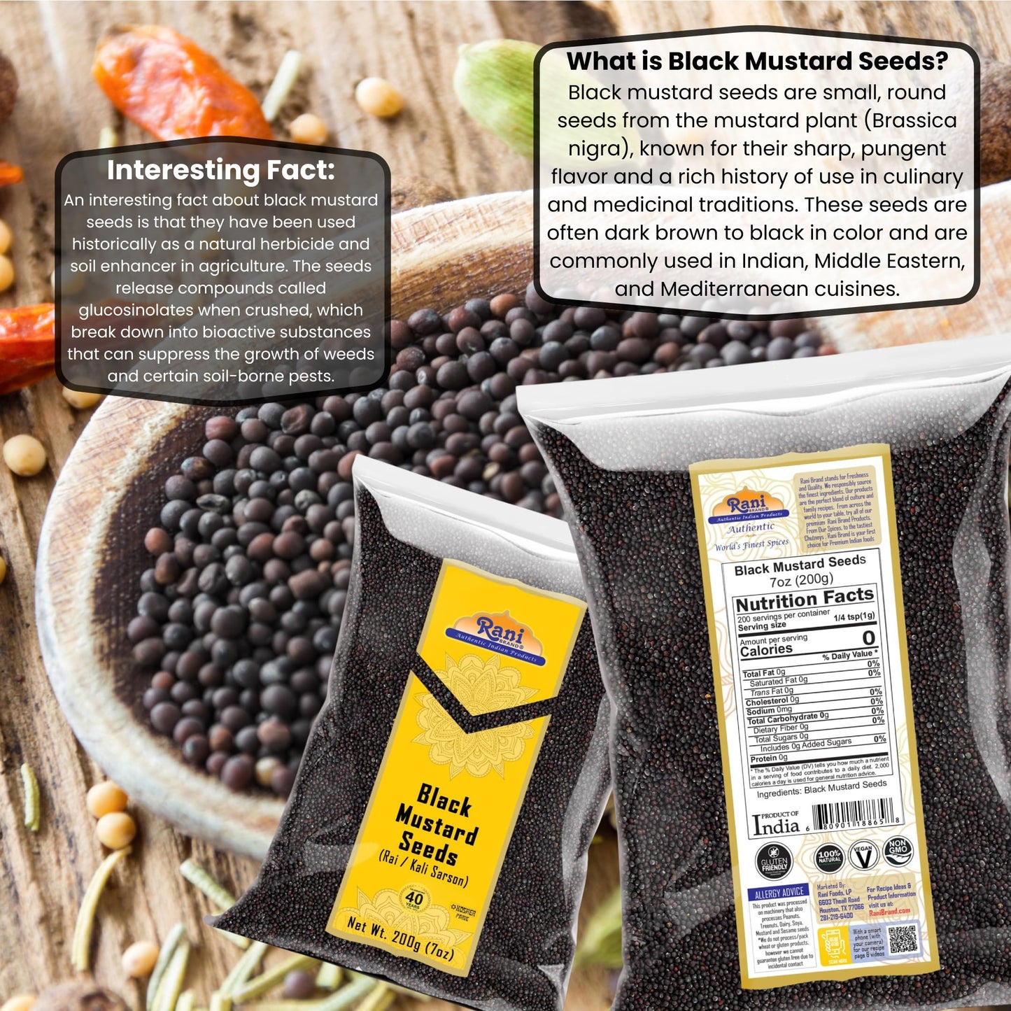 Rani Black Mustard Seeds Whole Spice (Kali Rai) 7oz (200g) ~ All Natural | Gluten Friendly | NON-GMO | Kosher | Vegan | Indian Origin