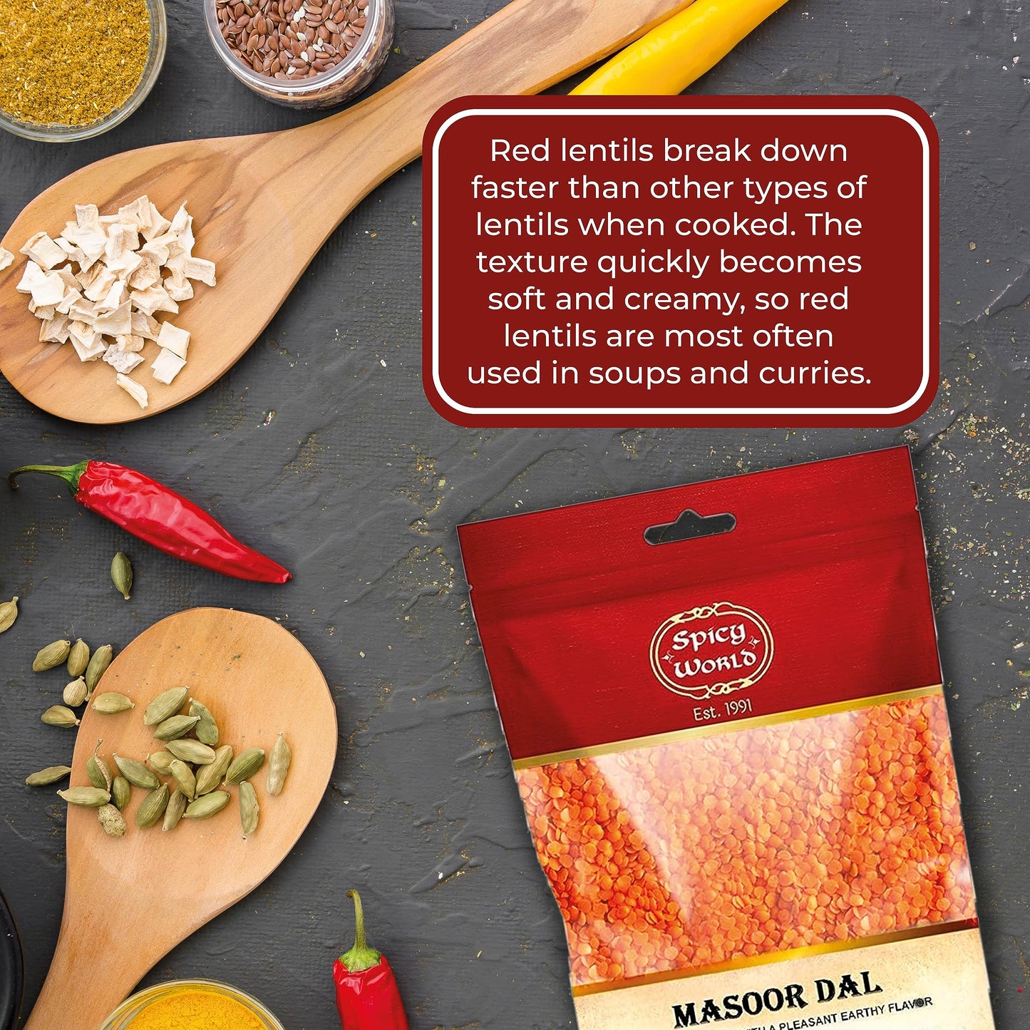 Masoor Dal 4 Pound Bag - Split Red Lentils Dry - All Natural, Pure, Vegan - Resealable Bag by Spicy World