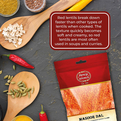Masoor Dal 4 Pound Bag - Split Red Lentils Dry - All Natural, Pure, Vegan - Resealable Bag by Spicy World
