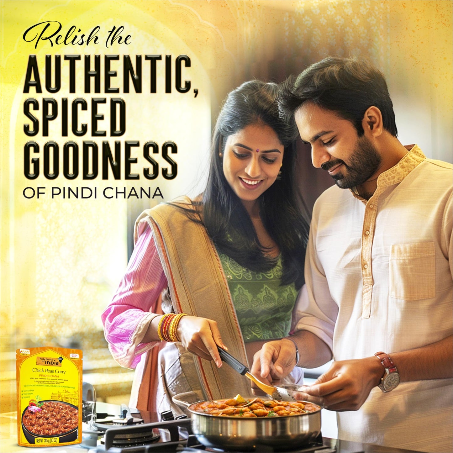 Kitchens of India Pindi Chana – Chick Peas Curry, (Pack of 6)10 Ounces , Gourmet Ready To Eat Authentic Indian Dish (Pack of 6)