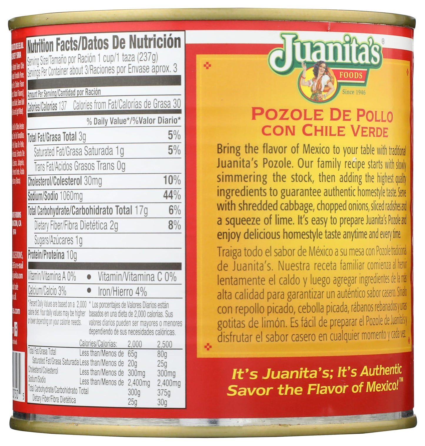 Juanita's Soup, Chicken and Hominy, 29.5 oz