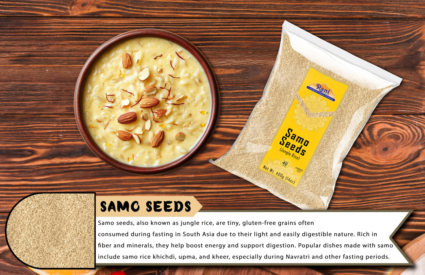 Rani Samo Seeds Whole (Japanese barnyard millet/Jungle Rice/Moriyo/Samak Rice) Echinochloa frumentacea 14oz (400g) ~ All Natural | Vegan | Gluten Friendly | NON-GMO | Indian Origin