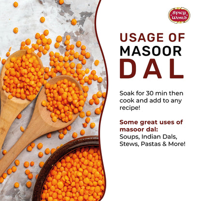 Masoor Dal 4 Pound Bag - Split Red Lentils Dry - All Natural, Pure, Vegan - Resealable Bag by Spicy World