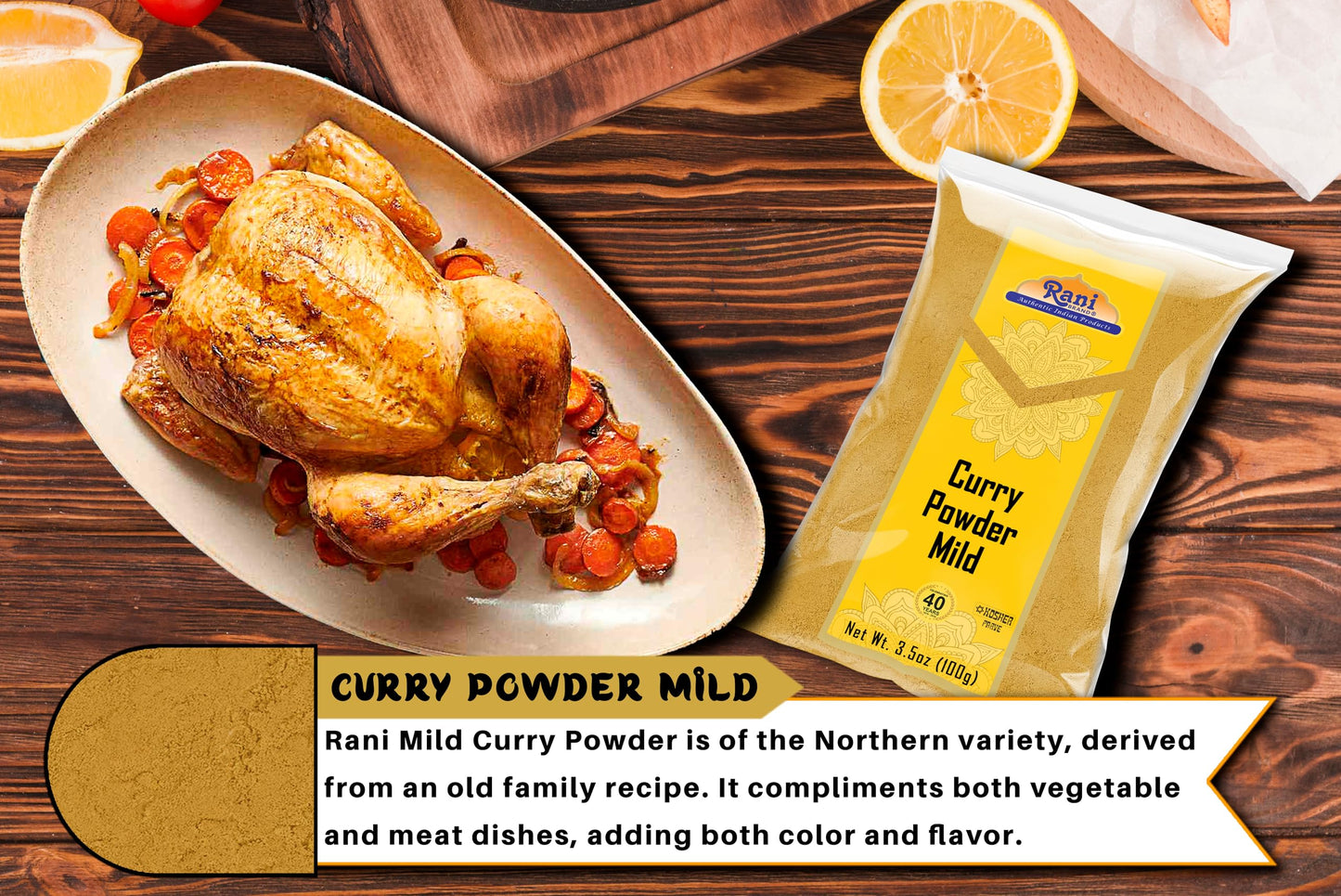 Rani Curry Powder Mild (10-Spice Authentic Indian Blend) 3.5oz (100g) ~ All Natural | Salt-Free | NO Chili or Peppers | Vegan | No Colors | Gluten Friendly | NON-GMO | Kosher | Indian Origin