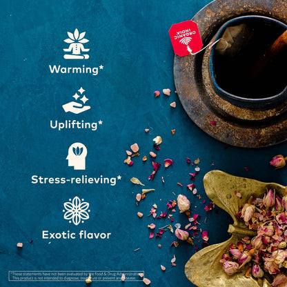 ORGANIC INDIA Tulsi Cinnamon Rose Tea Bags - Tulsi Rose Tea Bags, Cinnamon Tea Bags with Holy Basil, Chamomile, Stevia, USDA Certified Organic Caffeine Free Herbal Tea - 18 Infusion Bags, 6 Pack