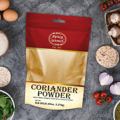 Spicy World Coriander Powder 5 Pound Bulk Bag - Ground Pure from Indian Coriander Seeds