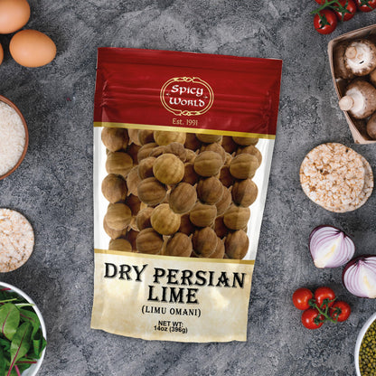 Spicy World Dried Persian Limes (Lime Omani) 14 Ounce Bag - Approx 50-60 Count! - Limu Omani Dried Whole Lime