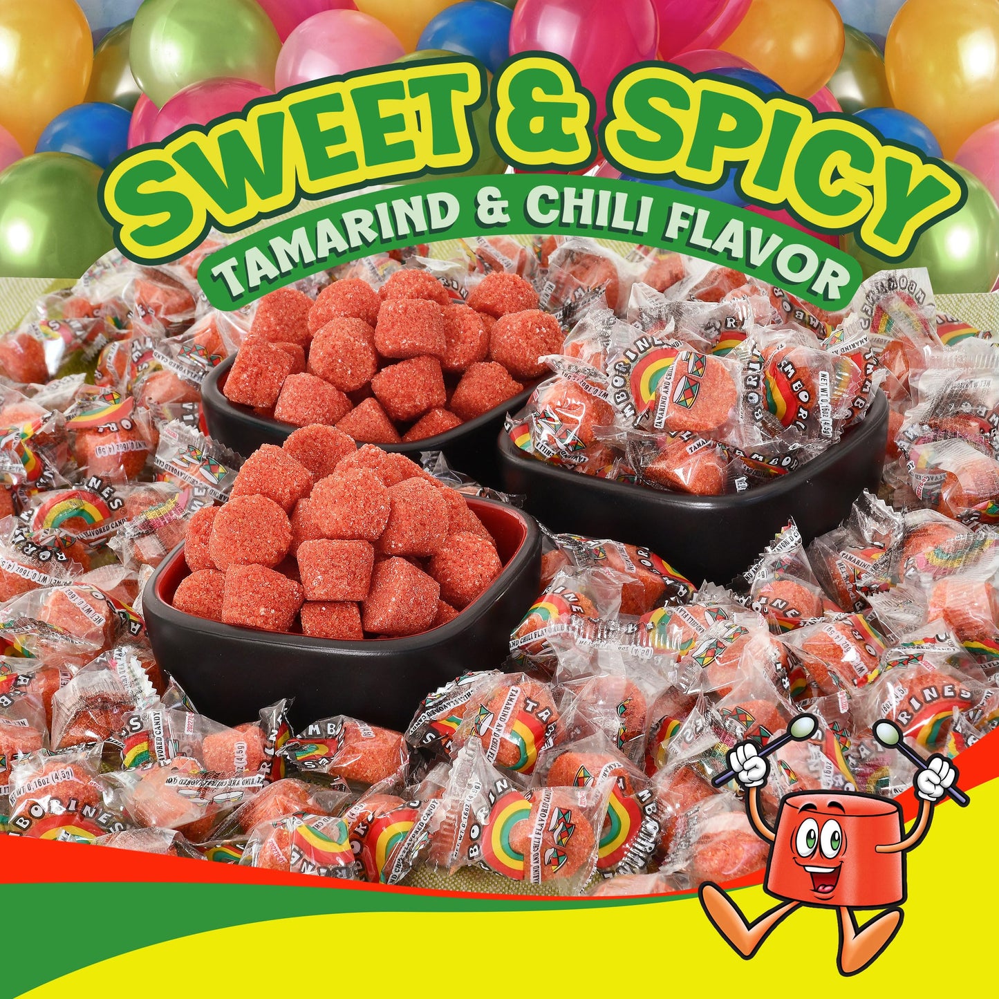 Tamborines Enchilados – Mexican Hot Candy with Chili and Tamarind, 100 Individually Wrapped Pieces, 15.85 oz Bulk Pack
