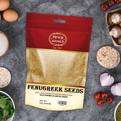 Spicy World Fenugreek Seeds (Methi) 7 Ounce Bag - All Natural & Pure - Resealable Bag
